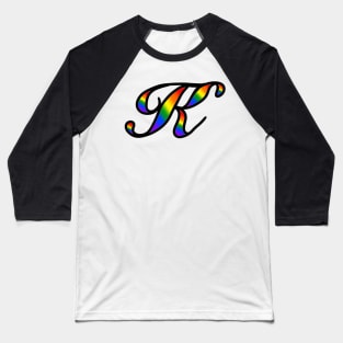 Rainbow Cursive Letter K Baseball T-Shirt